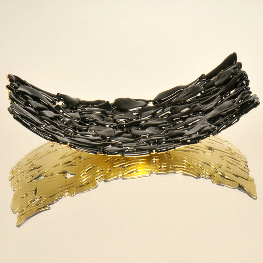 Handmade Gilded Black Glass Dish