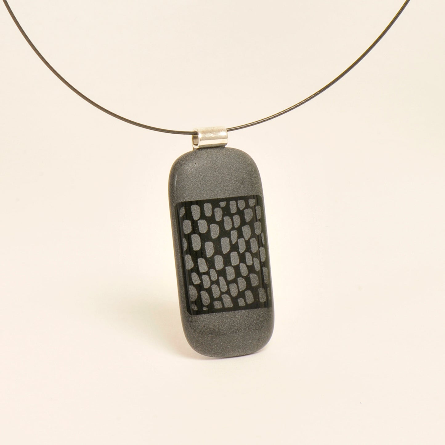 Handmade Textured Black Art Glass Pendant and Necklace