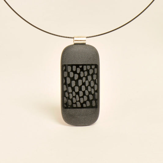 Handmade Textured Black Art Glass Pendant and Necklace