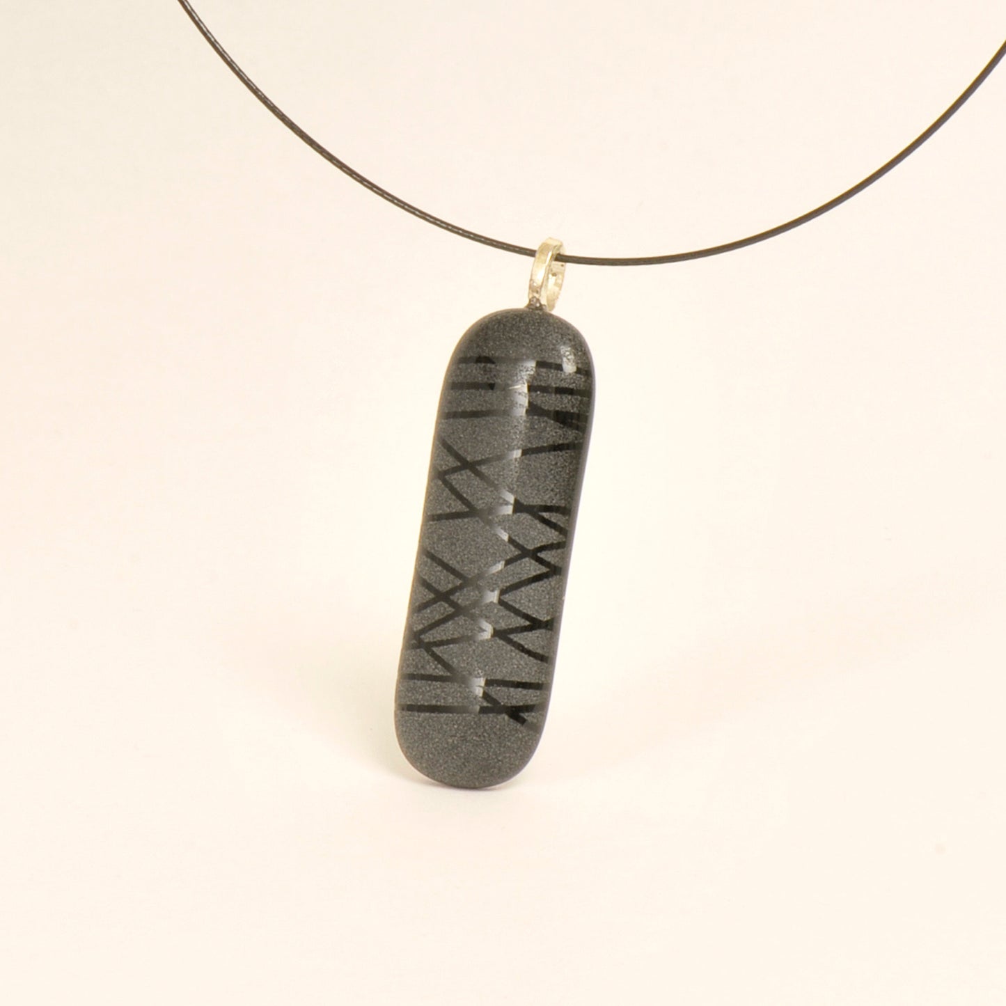 Handmade Textured Black Art Glass Pendant and Necklace