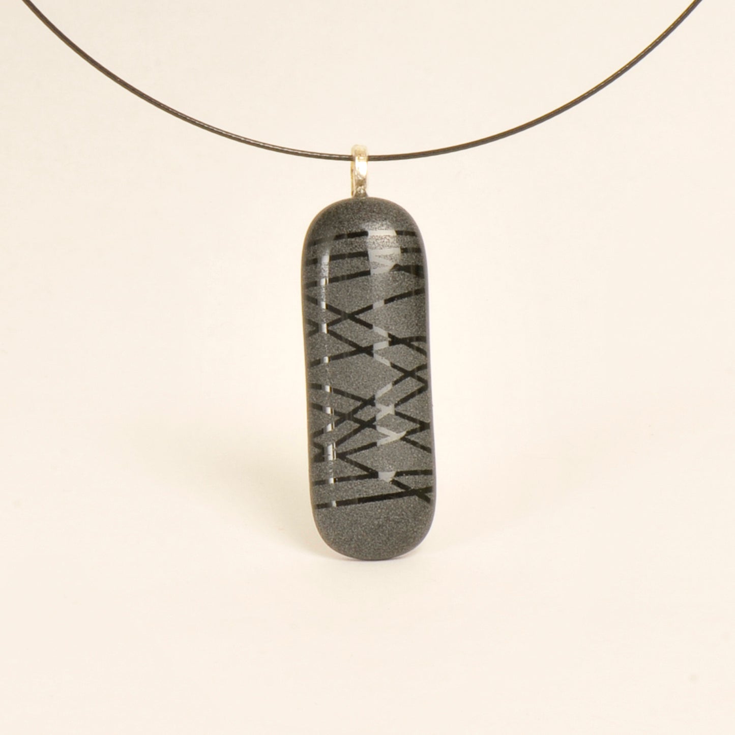 Handmade Textured Black Art Glass Pendant and Necklace