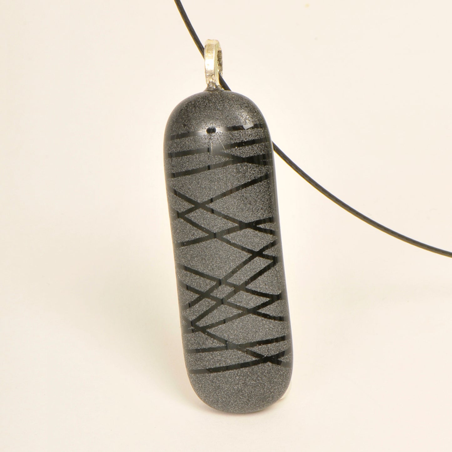 Handmade Textured Black Art Glass Pendant and Necklace