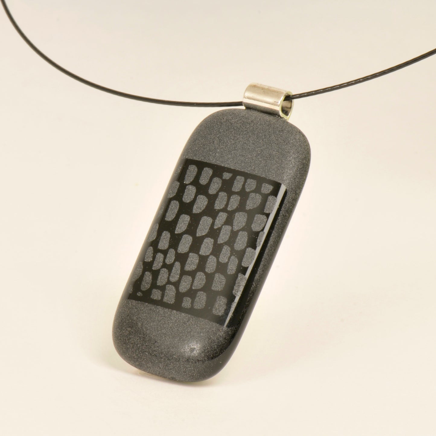 Handmade Textured Black Art Glass Pendant and Necklace