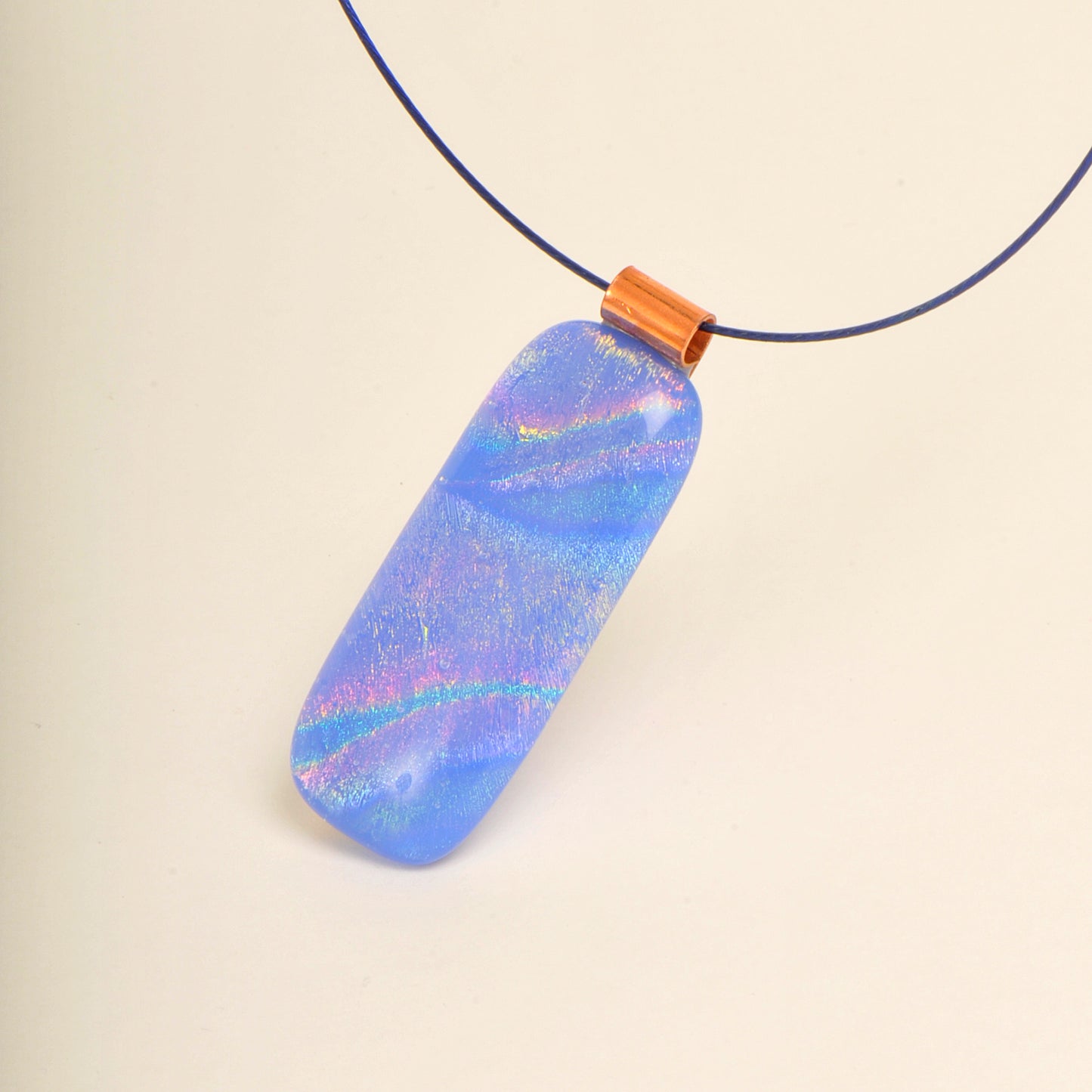 Handmade Sky Blue Dichroic Swirls Art Glass Pendant and Necklace