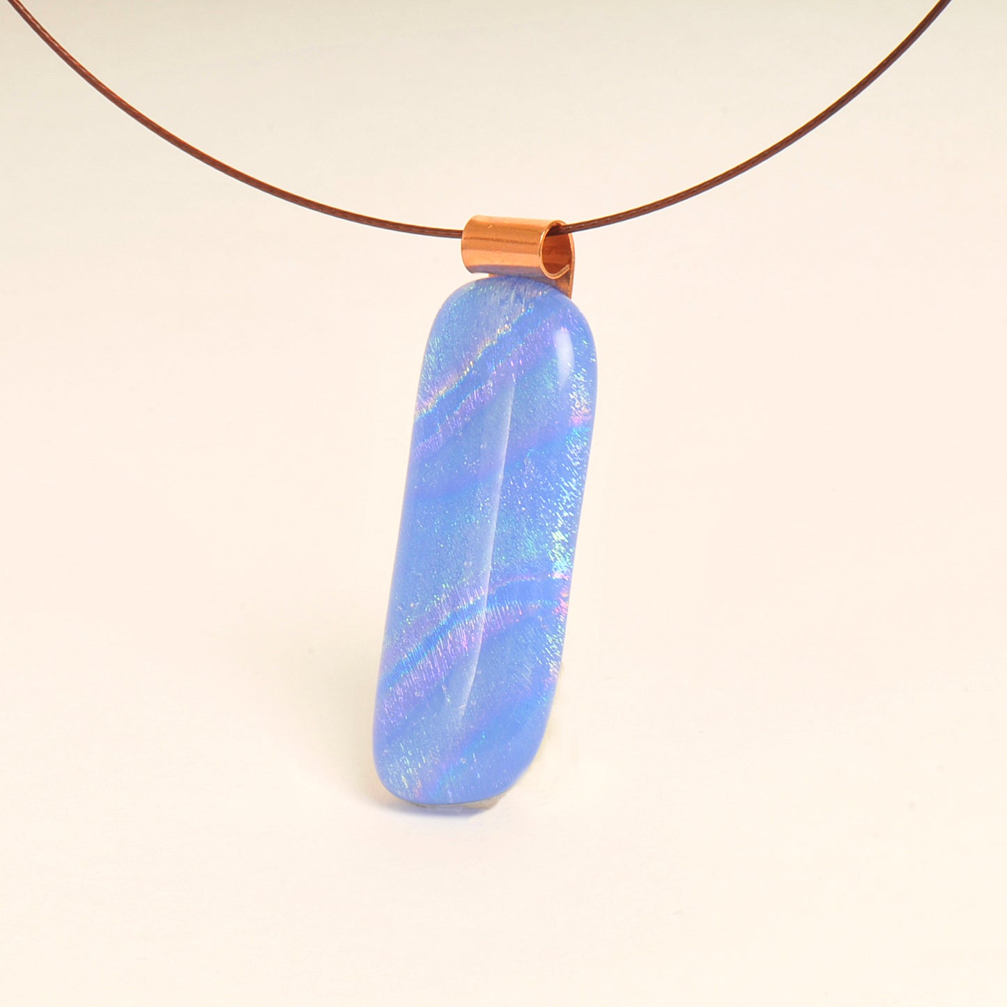 Handmade Sky Blue Dichroic Swirls Art Glass Pendant and Necklace