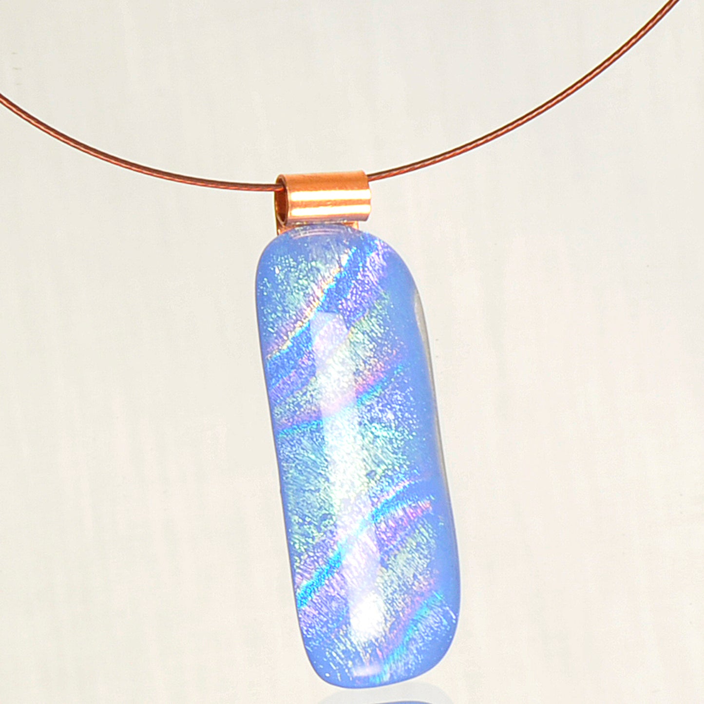 Handmade Sky Blue Dichroic Swirls Art Glass Pendant and Necklace