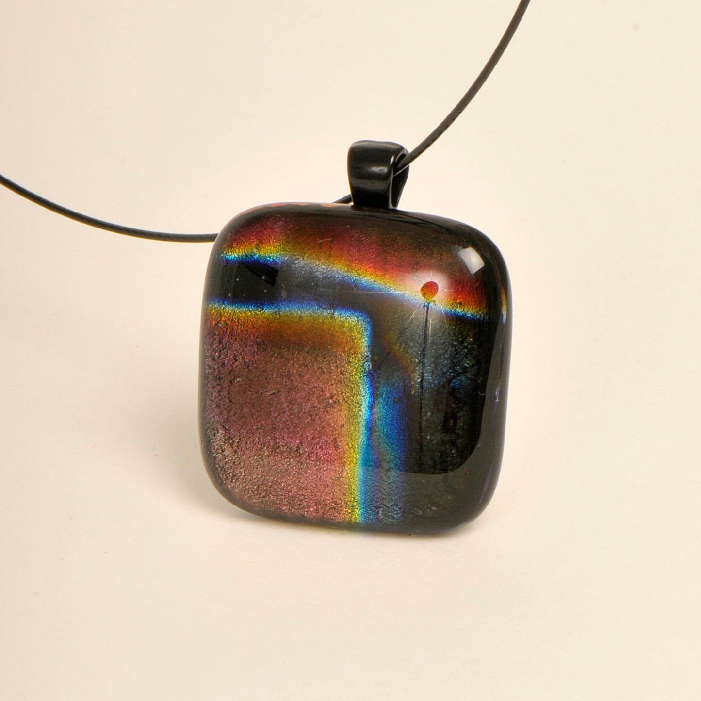 Handmade Copper and Red Dichroic Art Glass Pendant and Necklace