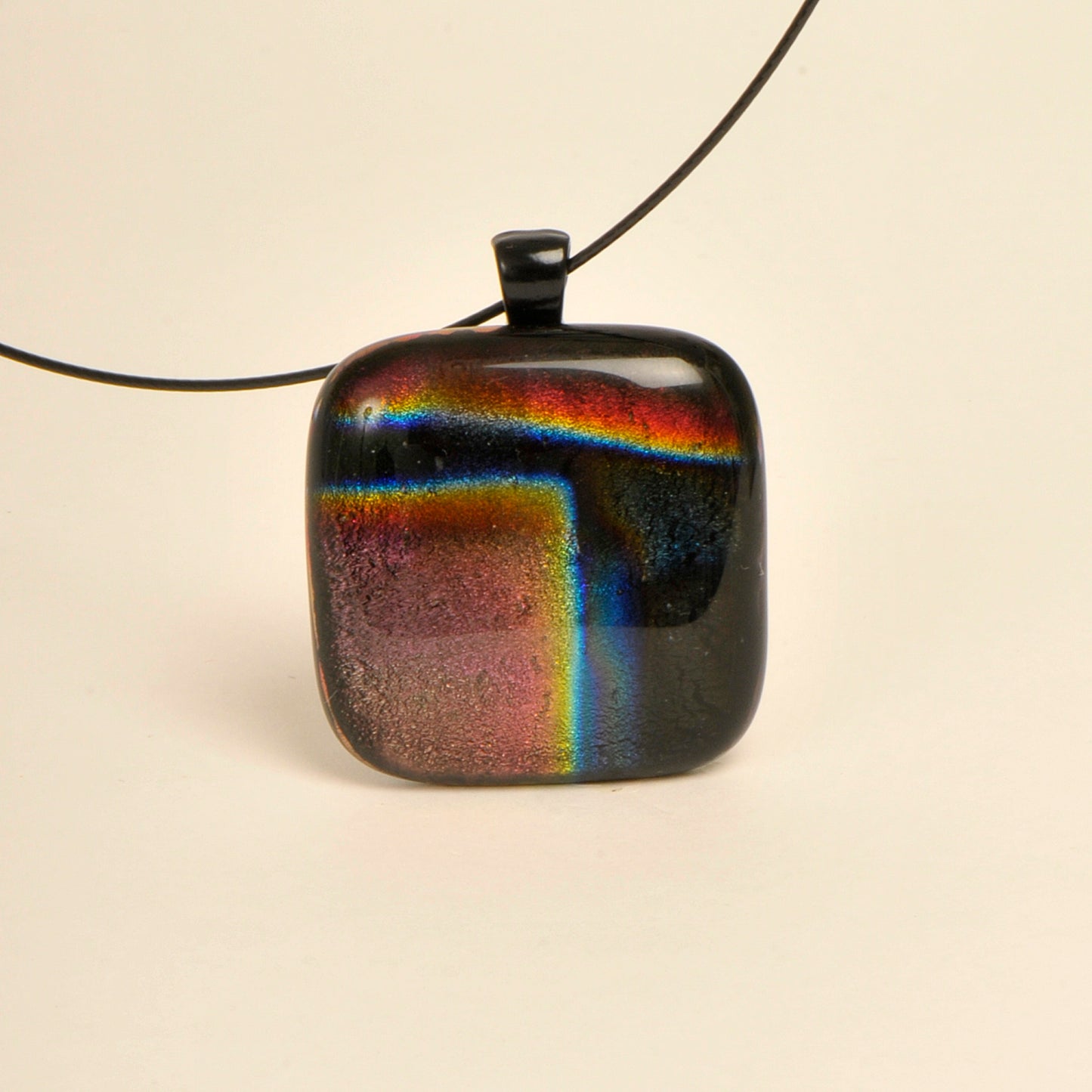 Handmade Copper and Red Dichroic Art Glass Pendant and Necklace