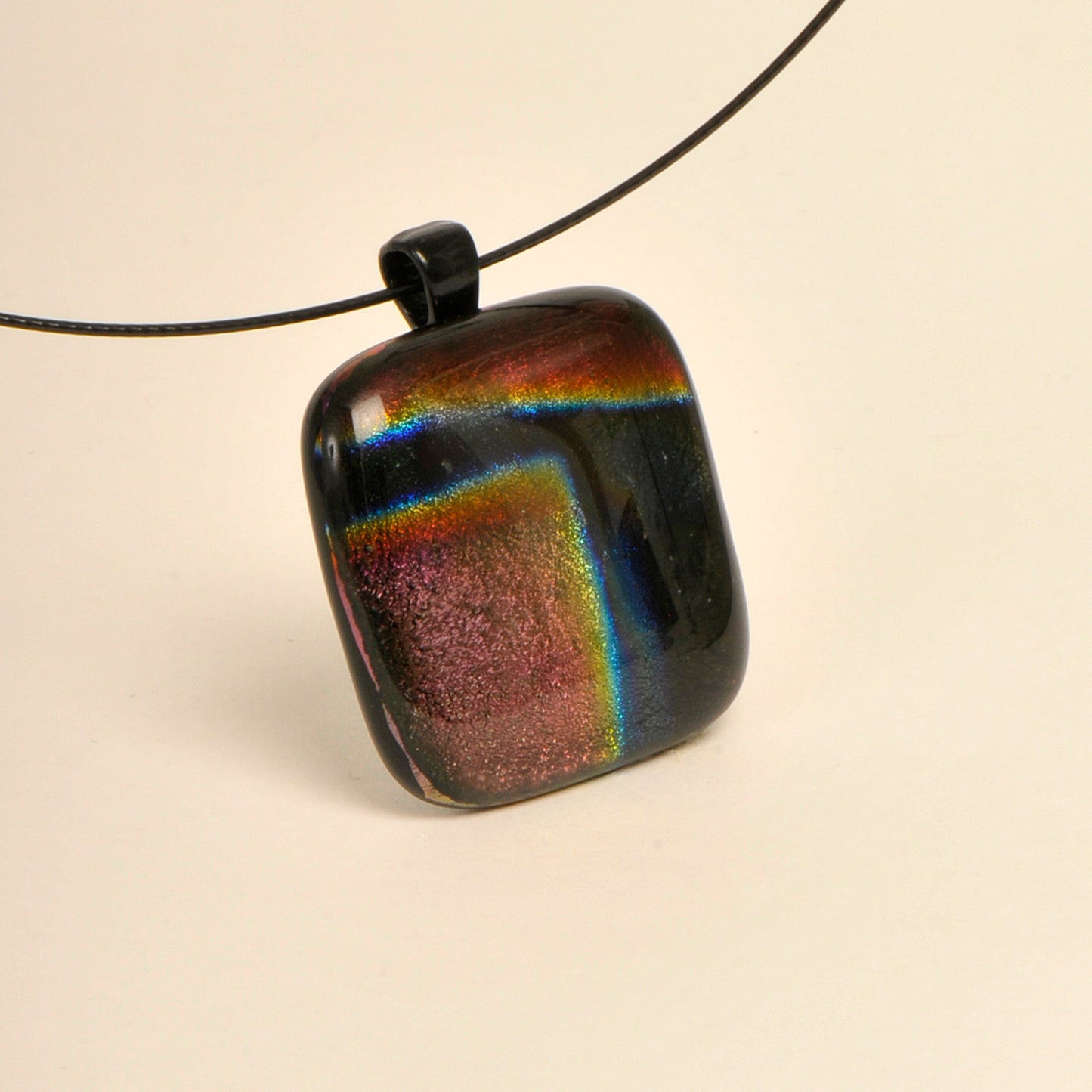 Handmade Copper and Red Dichroic Art Glass Pendant and Necklace