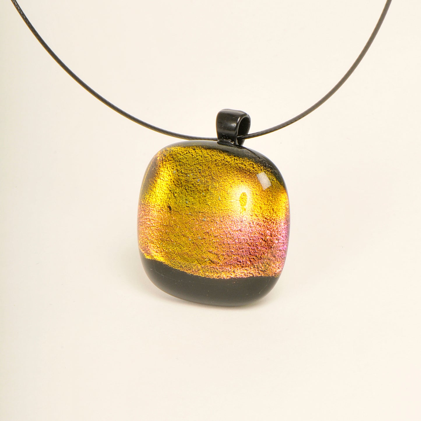 Handmade Gold and Pink Dichroic Art Glass Pendant and Necklace