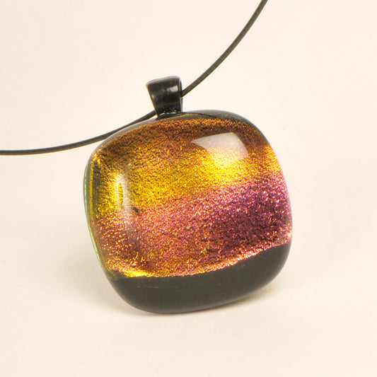 Handmade Gold and Pink Dichroic Art Glass Pendant and Necklace