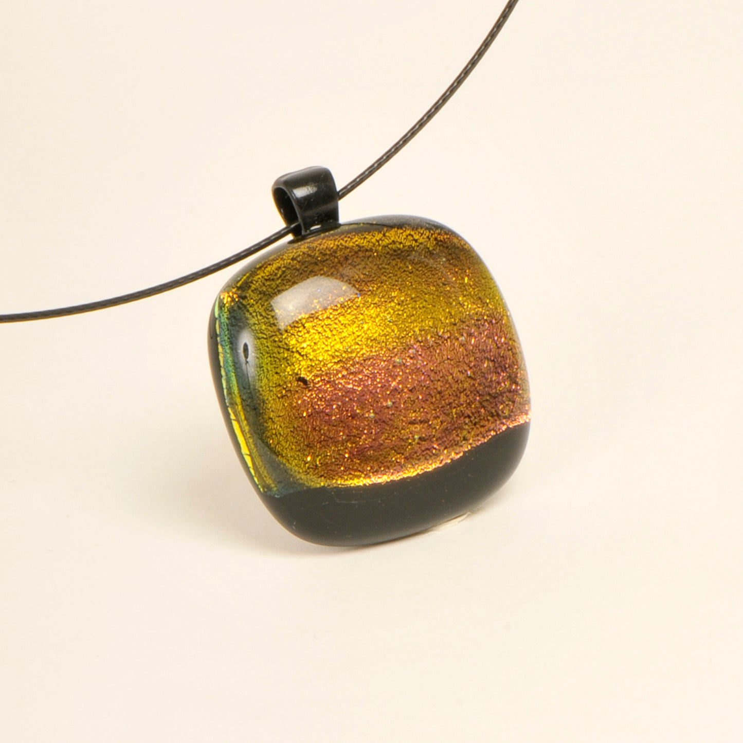 Handmade Gold and Pink Dichroic Art Glass Pendant and Necklace