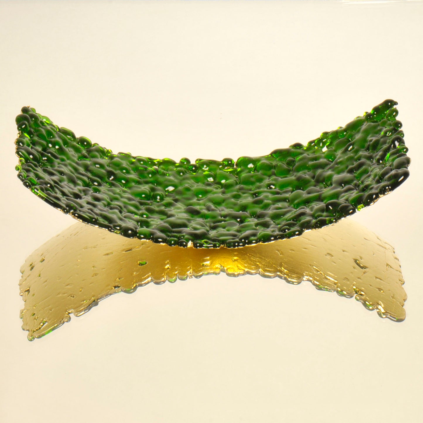 Handmade Copper-Gilded Green Glass Dish