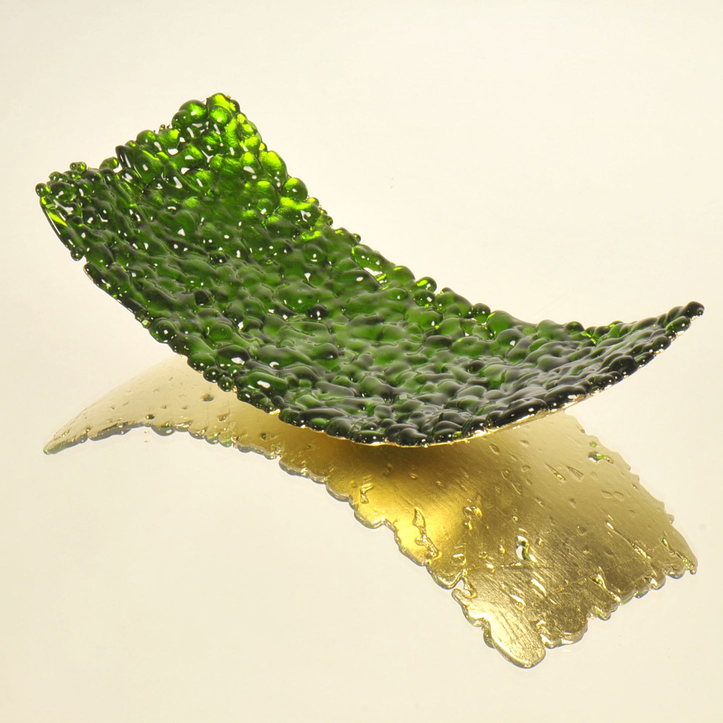 Handmade Copper-Gilded Green Glass Dish