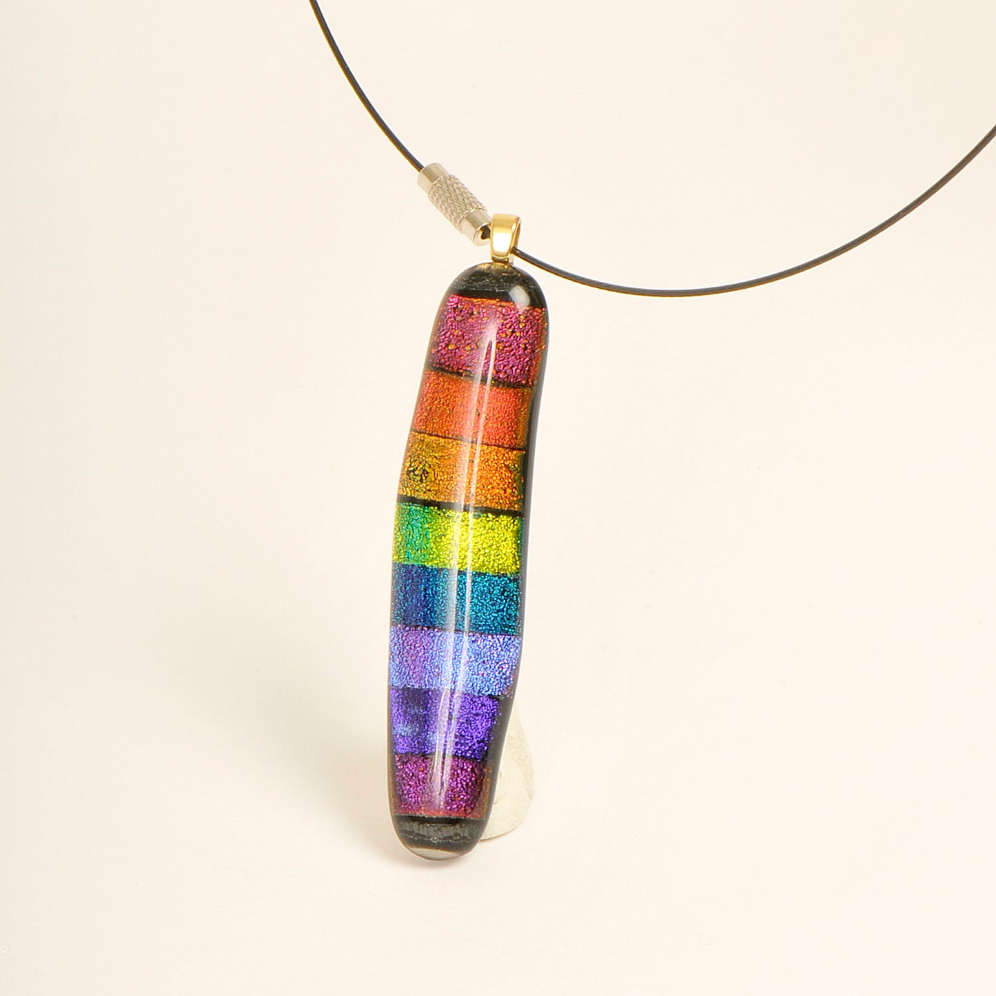 Handmade Dichroic Rainbow Art Glass Pendant and Necklace