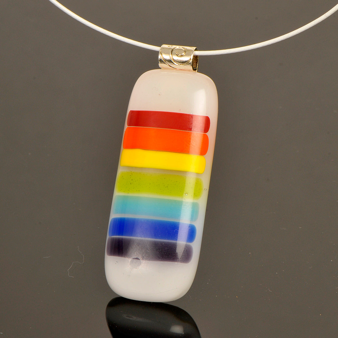 Handmade Rainbow Art Glass Pendant and Necklace