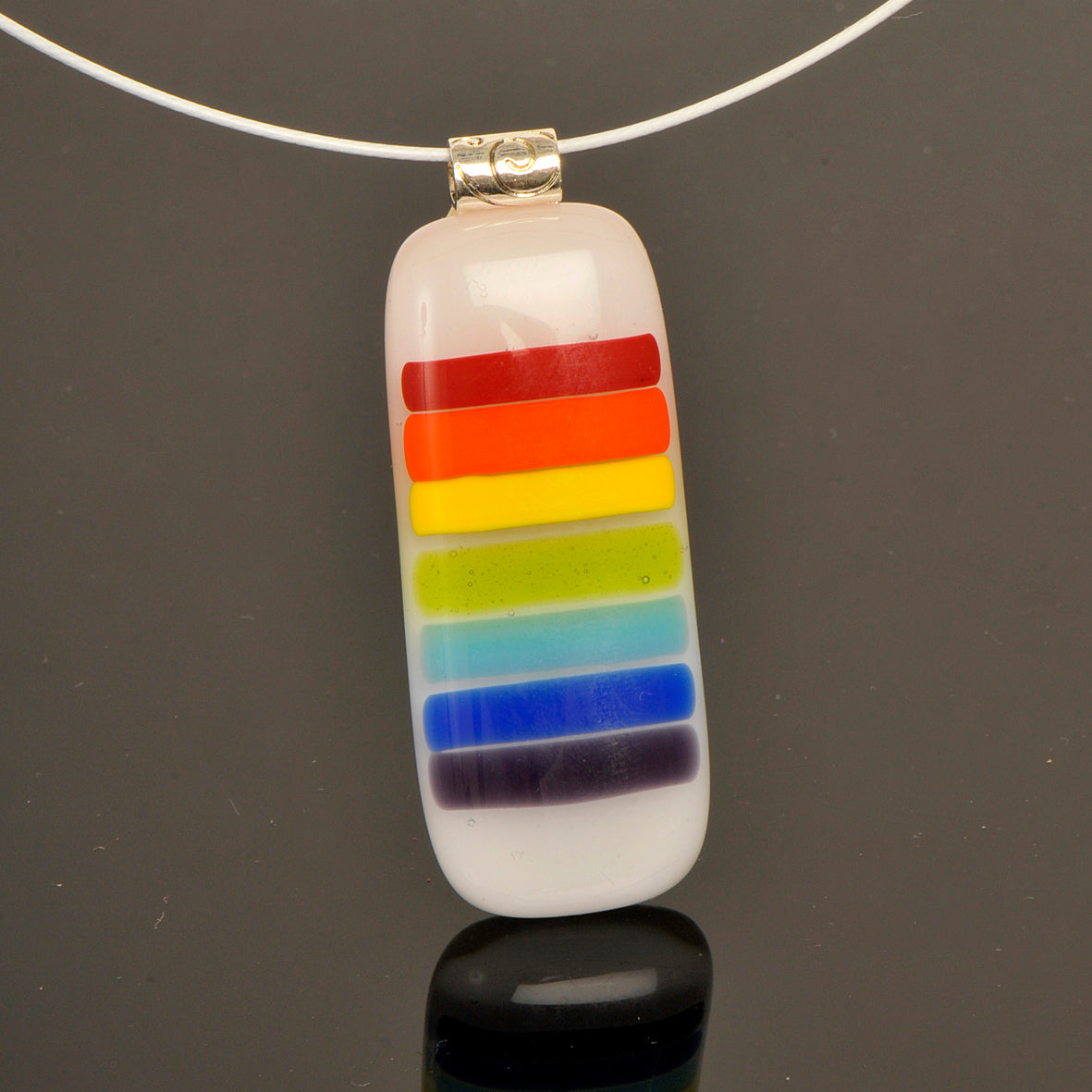 Handmade Rainbow Art Glass Pendant and Necklace