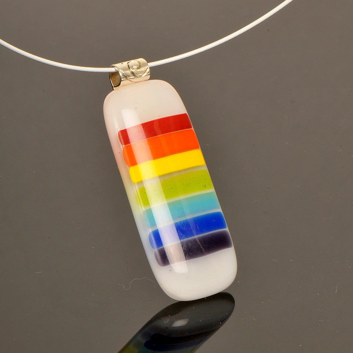 Handmade Rainbow Art Glass Pendant and Necklace