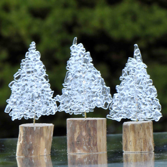 Set of 3 Handmade "Clear Icy Tree" Christmas Decorations