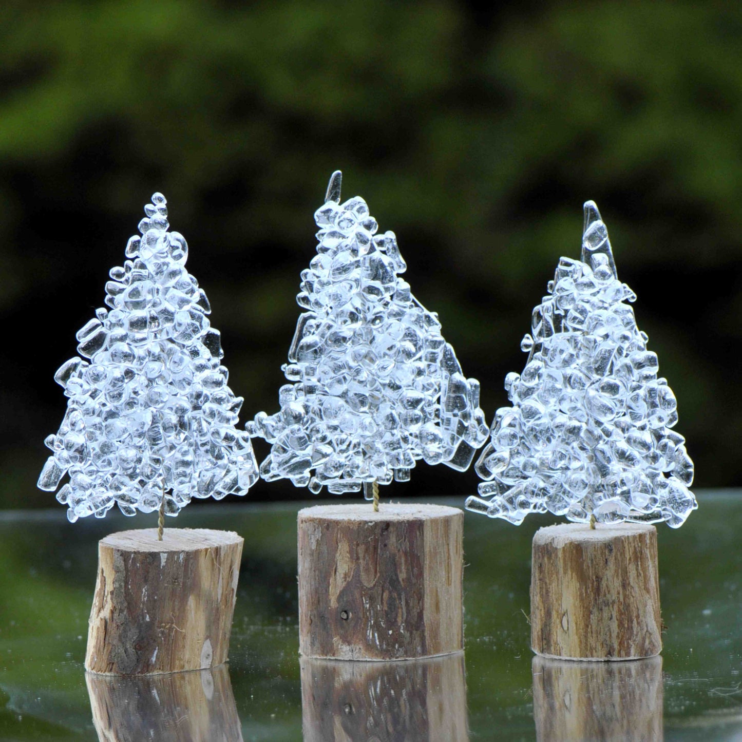 Set of 3 Handmade "Clear Icy Tree" Christmas Decorations