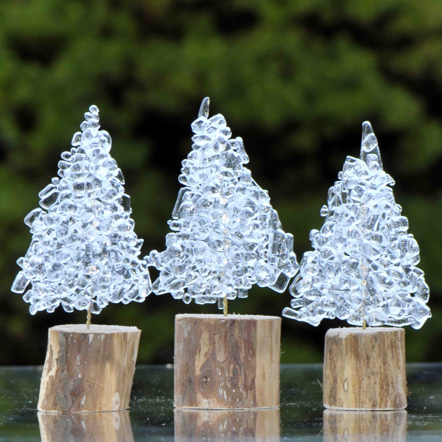 Set of 3 Handmade "Clear Icy Tree" Christmas Decorations